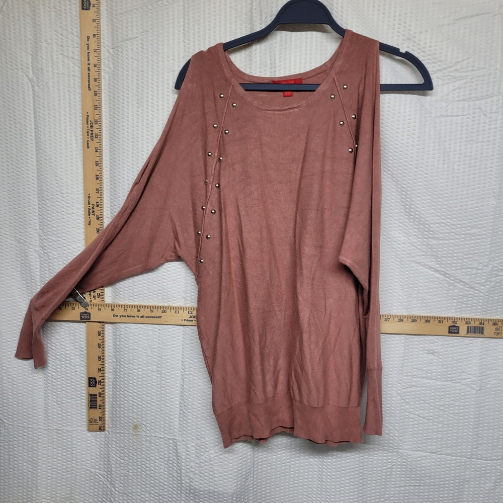 Jennifer Lopez Womens Cold Shoulder Studded Knit Sweater‎ Mauve Pink Large